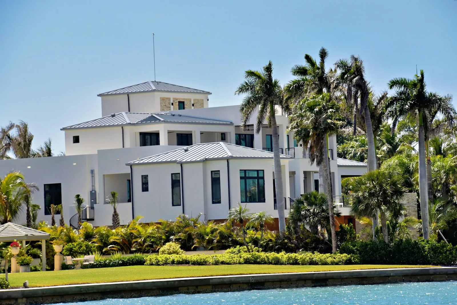 Modern Florida home exterior with palm trees